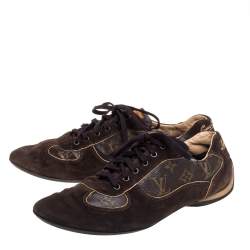 Louis Vuitton Brown Monogram Canvas And  Suede Sneakers Size 43.5