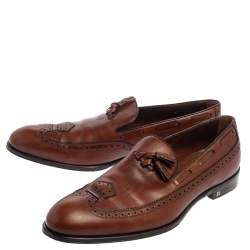 Pre Owned Louis Vuitton Brown Leather Tassel And Brogue Detail Loafers Size 41.5