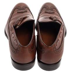 Pre Owned Louis Vuitton Brown Leather Tassel And Brogue Detail Loafers Size 41.5