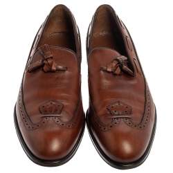 Pre Owned Louis Vuitton Brown Leather Tassel And Brogue Detail Loafers Size 41.5