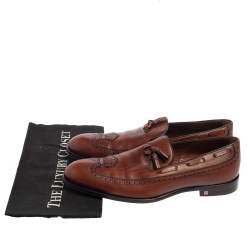 Pre Owned Louis Vuitton Brown Leather Tassel And Brogue Detail Loafers Size 41.5