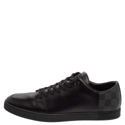 Pre Owned Louis Vuitton Black Leather And Damier Canvas Low Top Sneaker Size 43