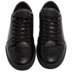 Pre Owned Louis Vuitton Black Leather And Damier Canvas Low Top Sneaker Size 43