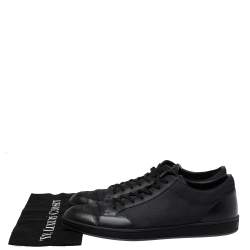 Louis Vuitton Black Leather And Canvas Low Top Sneakers Size 45