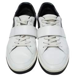 Louis Vuitton White Leather and Damier Graphite Canvas Low Top Sneakers Size 40.5