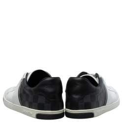 Louis Vuitton White Leather and Damier Graphite Canvas Low Top Sneakers Size 40.5