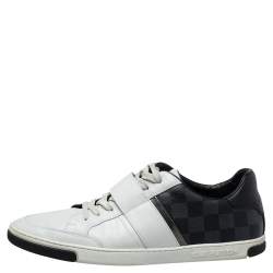 Louis Vuitton White Leather and Damier Graphite Canvas Low Top Sneakers Size 40.5