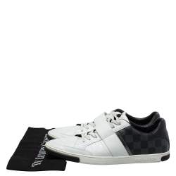 Louis Vuitton White Leather and Damier Graphite Canvas Low Top Sneakers Size 40.5