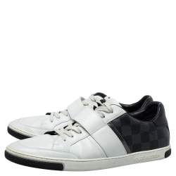 Louis Vuitton White Leather and Damier Graphite Canvas Low Top Sneakers Size 40.5