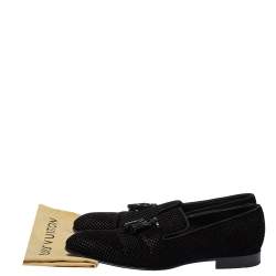 Pre Owned Louis Vuitton Black Check Velvet Tassel Detail Smoking Slippers Size 43.5