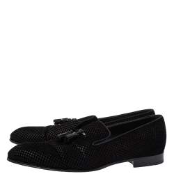 Pre Owned Louis Vuitton Black Check Velvet Tassel Detail Smoking Slippers Size 43.5