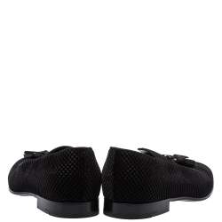 Pre Owned Louis Vuitton Black Check Velvet Tassel Detail Smoking Slippers Size 43.5