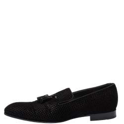 Pre Owned Louis Vuitton Black Check Velvet Tassel Detail Smoking Slippers Size 43.5