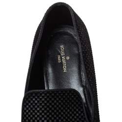 Pre Owned Louis Vuitton Black Check Velvet Tassel Detail Smoking Slippers Size 43.5