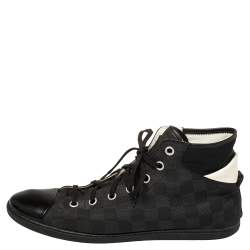Pre Owned Louis Vuitton Black Damier Coated Canvas And Leather Sneakers Size 44