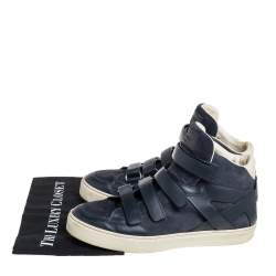 Pre Owned Louis Vuitton Blue Suede And Leather Velcro Straps High Top Sneakers Size 43
