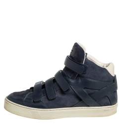 Pre Owned Louis Vuitton Blue Suede And Leather Velcro Straps High Top Sneakers Size 43