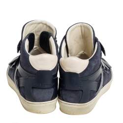 Pre Owned Louis Vuitton Blue Suede And Leather Velcro Straps High Top Sneakers Size 43