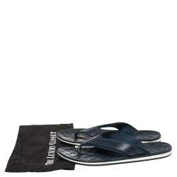 Pre Owned Louis Vuitton Blue Damier Rubber And Fabric Key Flip Flop Flat Sandals Size 43.5