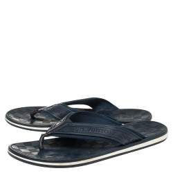 Pre Owned Louis Vuitton Blue Damier Rubber And Fabric Key Flip Flop Flat Sandals Size 43.5
