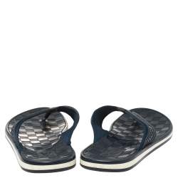 Pre Owned Louis Vuitton Blue Damier Rubber And Fabric Key Flip Flop Flat Sandals Size 43.5