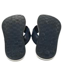 Pre Owned Louis Vuitton Blue Damier Rubber And Fabric Key Flip Flop Flat Sandals Size 43.5