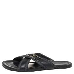  Louis Vuitton Blue Fabric and Leather Hamptons Thong Sandals Size 45.5