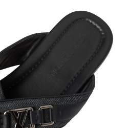  Louis Vuitton Blue Fabric and Leather Hamptons Thong Sandals Size 45.5