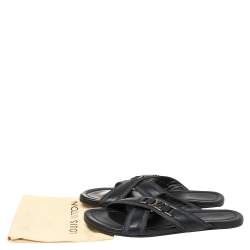  Louis Vuitton Blue Fabric and Leather Hamptons Thong Sandals Size 45.5