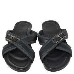  Louis Vuitton Blue Fabric and Leather Hamptons Thong Sandals Size 45.5