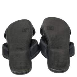  Louis Vuitton Blue Fabric and Leather Hamptons Thong Sandals Size 45.5