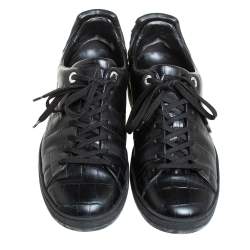 مملوكة مسبقًا Louis Vuitton Black Croc Embossed Leather Front Row Lace Up Sneakers Size 40