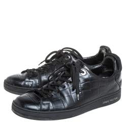 مملوكة مسبقًا Louis Vuitton Black Croc Embossed Leather Front Row Lace Up Sneakers Size 40