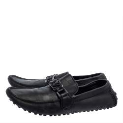 Pre Owned Louis Vuitton Black  Damier Embossed Leather Hockenheim Moccasin Loafers Size 40