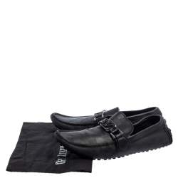 Pre Owned Louis Vuitton Black  Damier Embossed Leather Hockenheim Moccasin Loafers Size 40