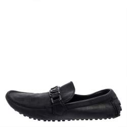 Pre Owned Louis Vuitton Black  Damier Embossed Leather Hockenheim Moccasin Loafers Size 40