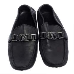 Pre Owned Louis Vuitton Black  Damier Embossed Leather Hockenheim Moccasin Loafers Size 40