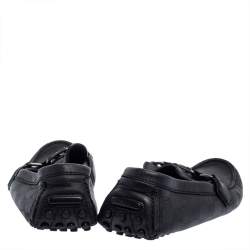 Pre Owned Louis Vuitton Black  Damier Embossed Leather Hockenheim Moccasin Loafers Size 40