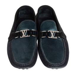 Pre Owned Louis Vuitton Dark Tri Color Suede Hockenheim Slip On Loafers Size 40.5