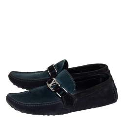 Pre Owned Louis Vuitton Dark Tri Color Suede Hockenheim Slip On Loafers Size 40.5
