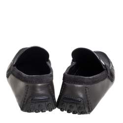 مملوكة مسبقًا Louis Vuitton Dark Grey/Black Leather And Suede Hockenheim Slip On Loafers Size 40.5