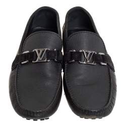 مملوكة مسبقًا Louis Vuitton Dark Grey/Black Leather And Suede Hockenheim Slip On Loafers Size 40.5