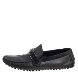 مملوكة مسبقًا Louis Vuitton Dark Grey/Black Leather And Suede Hockenheim Slip On Loafers Size 40.5