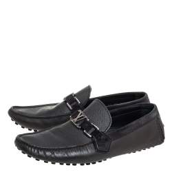 مملوكة مسبقًا Louis Vuitton Dark Grey/Black Leather And Suede Hockenheim Slip On Loafers Size 40.5