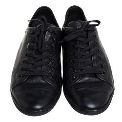مملوكة مسبقًا  Louis Vuitton Black Leather And Damier Canvas Low Top Sneakers Size 44