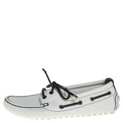 مملوكة مسبقًا Louis Vuitton White/Navy Blue Leather Lace Up Derby Loafer Size 41.5