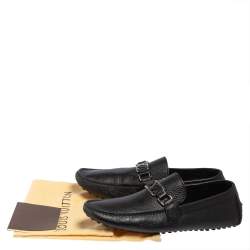 Pre Owned حذاء لوفرز لوي فيتون هوكينهيم دريفر جلد أسود مقاس 41.5