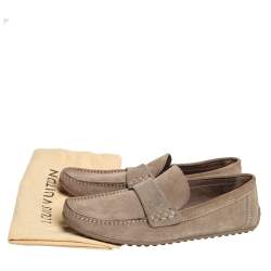 مملوكة مسبقًا حذاء لوفرز لوي فيتون سليب أون سويدي مخرم بني مقاس 41.5