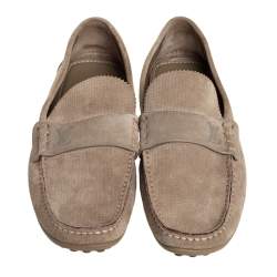 مملوكة مسبقًا حذاء لوفرز لوي فيتون سليب أون سويدي مخرم بني مقاس 41.5