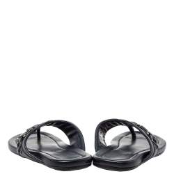 مملوكة مسبقًا Louis Vuitton Dark Blue Leather And Canvas Hamptons Thong Sandals Size 41